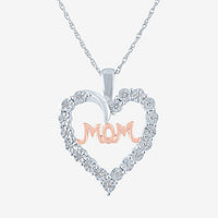Deals on 1/10 CT. T.W. Diamond MOM Heart Necklace in Sterling Silver