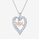 LIMITED TIME SPECIAL! 1/10 CT. T.W. Diamond "Mom" Heart Necklace in Sterling Silver with 14K Rose Gold Over Silver Accent
