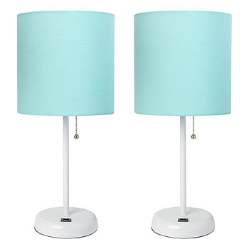 Aqua And White Stick Usb 2 Pc Lamp Set, Jcpenney Table Lamp Sets