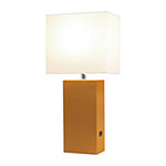 Usb Leather With White Shade Manufactured Wood Table Lamp