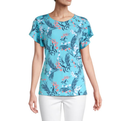 liz claiborne womens split crew neck short sleeve blouse