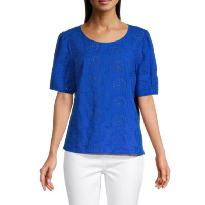 liz claiborne womens round neck short sleeve blouse