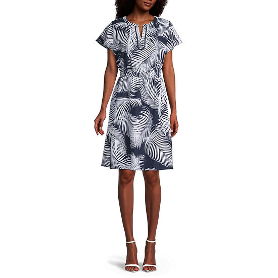 Liz Claiborne Short Sleeve Floral A-Line Dress