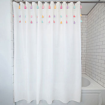 tassel shower curtain pink