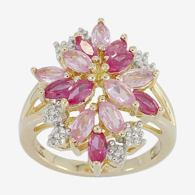 14K Gold over Silver Lab-Created Ruby and Pink & White Lab-Created Sapphire Flower Ring