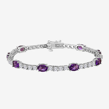Purple White Alternating CZ Bar Tennis Bracelet For Women Simulated Amethyst Cubic Zirconia 925 Sterling Silver 7 In Purple White Alternating CZ Bar Tennis Bracelet For Women Simulated Amethyst Cubic Zirconia 925 Sterling Silver 7 In