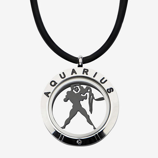 Aquarius Zodiac Reversible Stainless Steel Locket Pendant Necklace