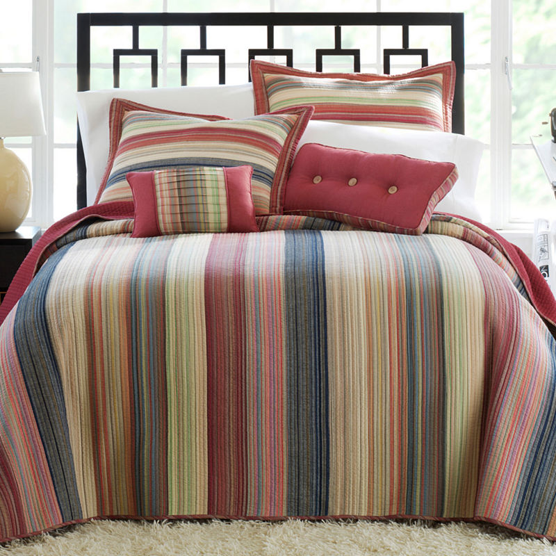 Retro Chic Cotton Striped Bedspread, Full