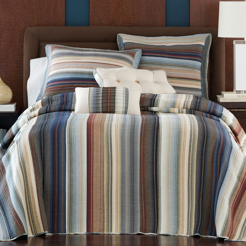 Retro Chic Cotton Striped Bedspread, Twin, White