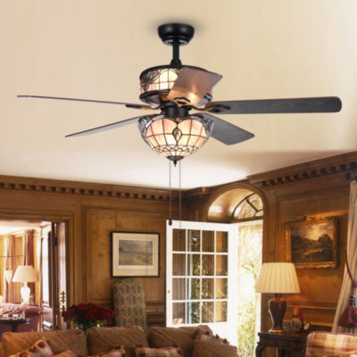 Orla 6 Light Baroque Tiffany 5 Blade 52 Inch Black Ceiling Fan