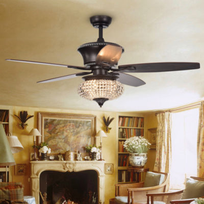 Vasilisa 52 Inch 5 Blade Ceiling Fan Crystal Shade Brown Finish