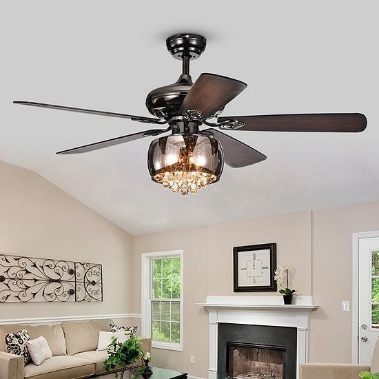Nettle 3 Light Shaded Glass And Crystal 5 Blade 52 Inch Pear Black Ceiling Fan
