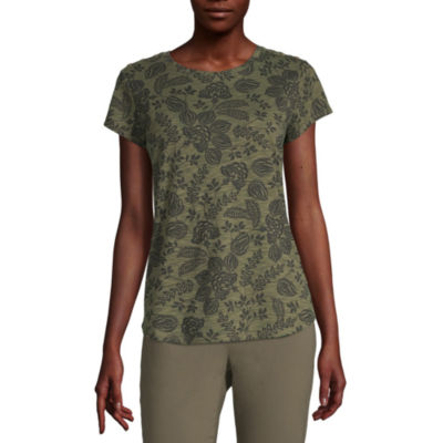 Liz Claiborne-Womens Crew Neck Short Sleeve T-Shirt