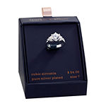 Sparkle Allure Cubic Zirconia Pure Silver Over Brass Side Stone Engagement Ring