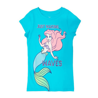 Disney Little Big Girls Crew Neck Ariel Princess The Little Mermaid Short Sleeve Graphic T Shirt Color Teal Jcpenney