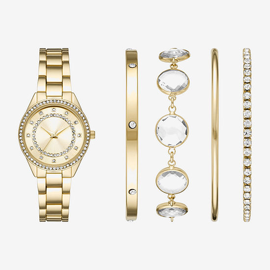 Ladies Sets Womens Crystal Accent Gold Tone 5-pc. Watch Boxed Set Fmdjset332