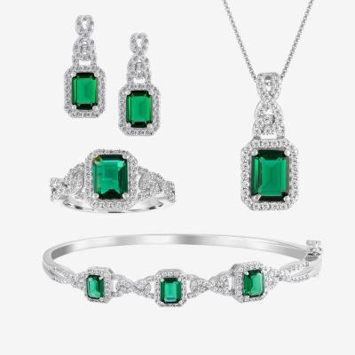 Womens 4-pc. Simulated Emerald & Cubic Zirconia Silver Over Brass Jewelry Set