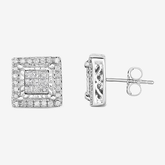 TruMiracle® 1/2 CT. T.W. Princess White Diamond 10K Gold Stud Earrings