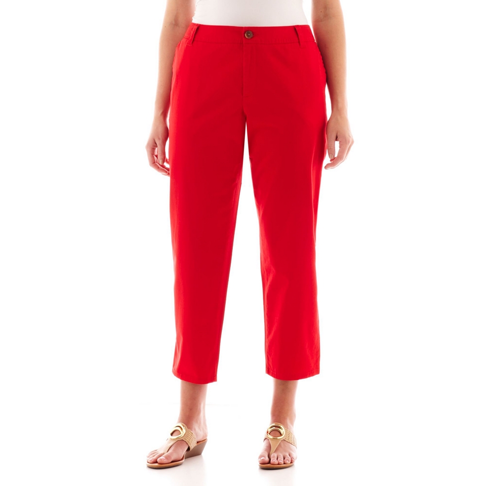 LIZ CLAIBORNE Twill Chino Cropped Pants   Plus, Red, Womens