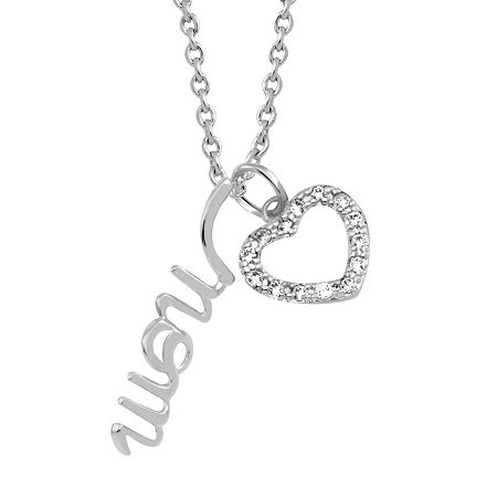 Sparkle Allure Mom Cubic Zirconia Pure Silver Over Brass 18 Inch Link Heart Pendant Necklace, One Size