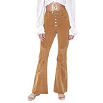 Forever 21 Juniors Womens Button-Front Distressed Flare Corduroy Pant