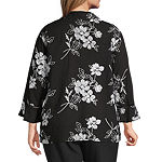 Alfred Dunner Plus Portofino Womens 3/4 Sleeve Embroidered Button-Down Shirt