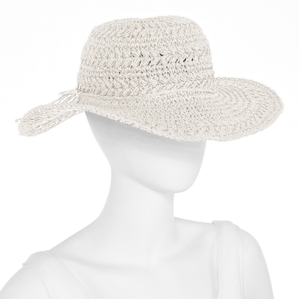 Scala Crochet Floppy Hat, White, Womens