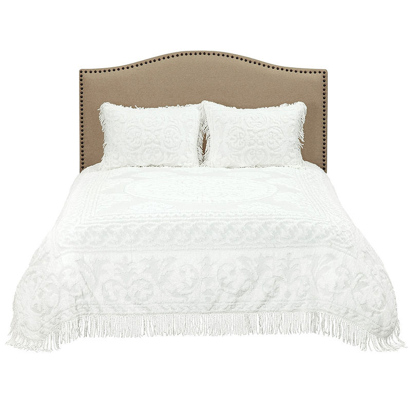 Medallion Chenille Bedspread, Queen, White