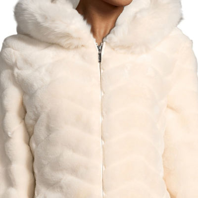liz claiborne hooded heavyweight faux fur coat