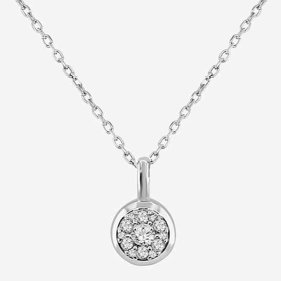 Womens 1/6 CT. T.W. Genuine White Diamond Sterling Silver Round Pendant Necklace