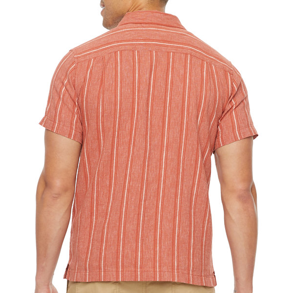 Mutual Weave Mens Regular Fit Short Sleeve Striped Button-Down Shirt