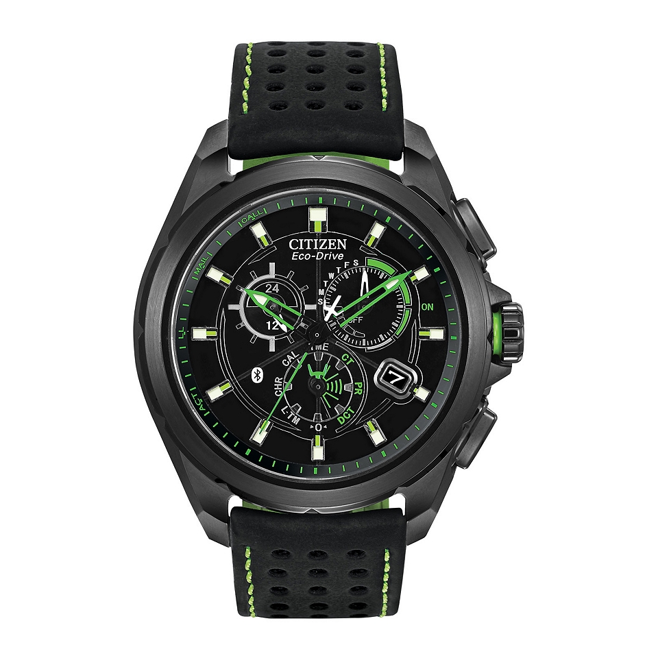 Citizen Proximity Mens Black & Green Watch w/ Bluetooth 4.0 AT7035 01E