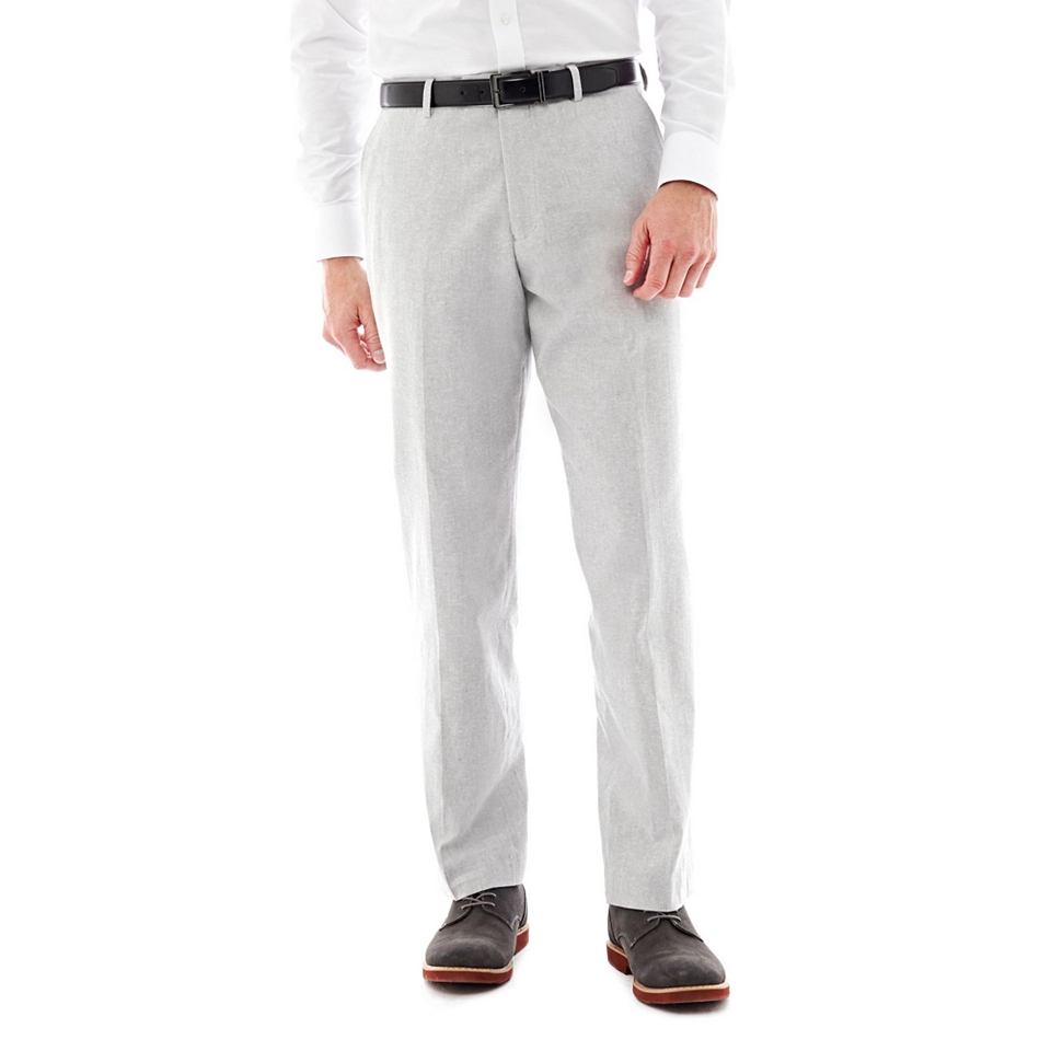 Stafford Cotton Linen Flat Front Suit Pants, Gray, Mens