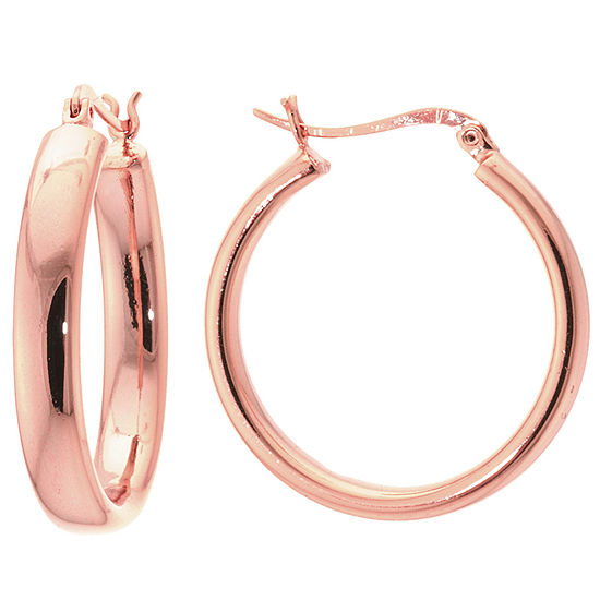 Silver Reflections 24Kt Rose Gold Over Brass 30MM High Polished  Hoop Earrings