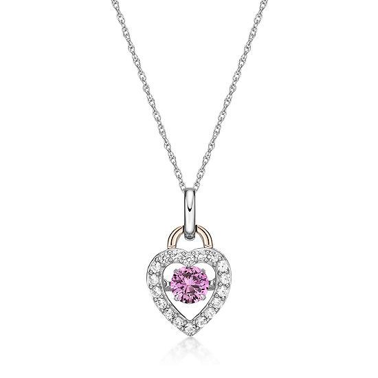 Womens Lab Created Pink Sapphire 10K Rose Gold Over Silver Heart Pendant Necklace
