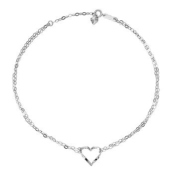 Finejewelers 10 Inches 7 Double Hearts Adjustable Ankle Bracelet 14 kt White Gold