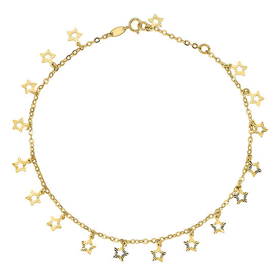 14K Gold 10 Inch Semisolid Cable Star Ankle Bracelet