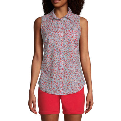 St. John's Bay Womens Sleeveless Regular Fit Button-Down Shirt