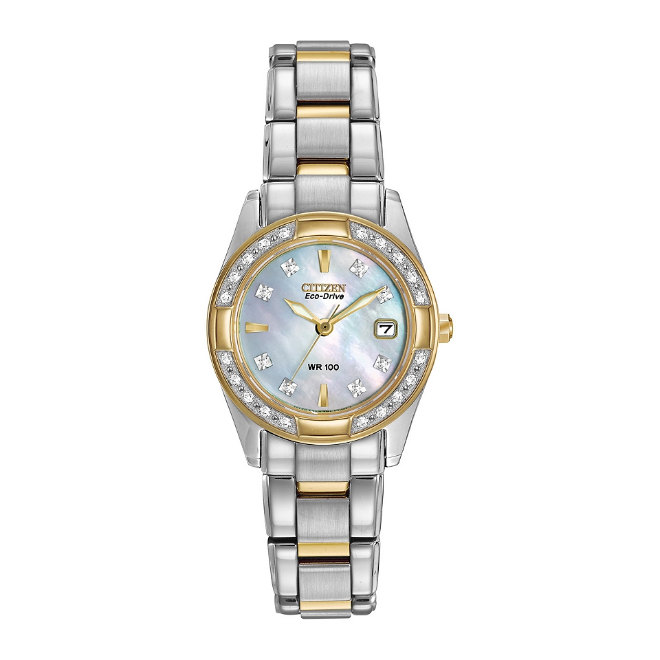 Citizen Eco Drive Regent Womens Diamond Accent Mother of Pearl Bracelet Watch
