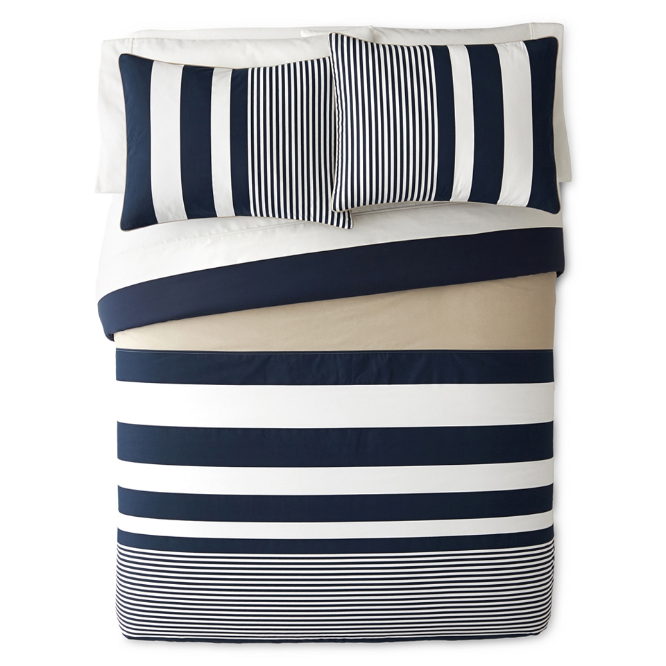 Izod Classic Stripe Comforter Set, Khaki/navy