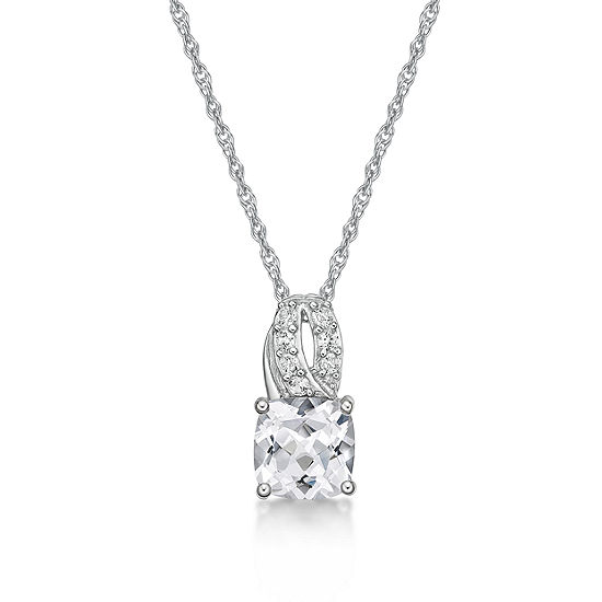 Womens Lab Created White Sapphire Sterling Silver Pendant