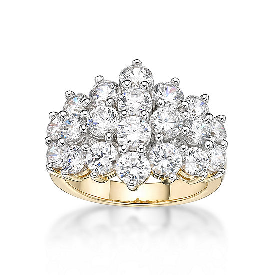 DiamonArt® Womens White Cubic Zirconia 14K Gold Over Silver Cluster Cocktail Ring