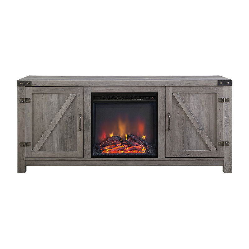 58" Barn Door Fireplace TV Stand - Grey Wash