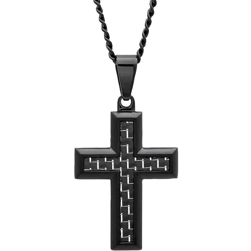 Mens Stainless Steel Black Cross Pendant