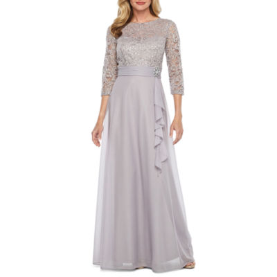 Jackie Jon 3/4 Sleeve Embellished Evening Gown, Color: Silver - JCPenney