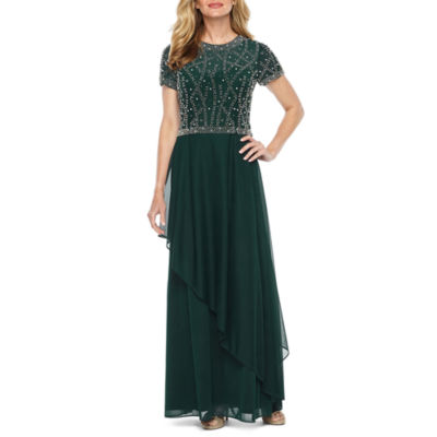 jackie jon short sleeve beaded evening gown