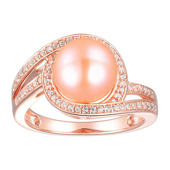 Womens 9MM Pink Cultured Freshwater Pearl 14K Rose Gold Over Silver Cocktail Ring