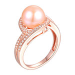 Womens 9MM Pink Cultured Freshwater Pearl 14K Rose Gold Over Silver Cocktail Ring