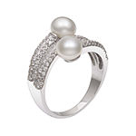 Cultured Freshwater Pearl & Lab-Created White Sapphire Sterling Silver Ring