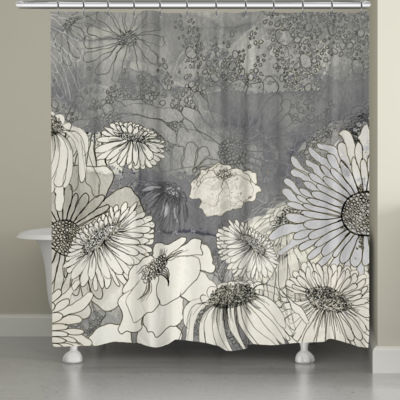 Laural Home Flowers On Grey Shower Curtain Color Grey Black